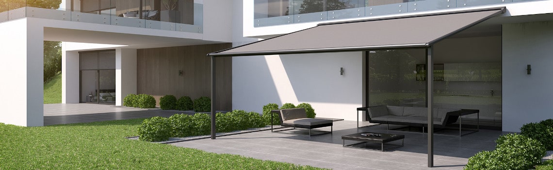 Erwilo freistehende Markise - Sonnenschutz grau - Textiles Terrassendach (615e) (Kopfbild)