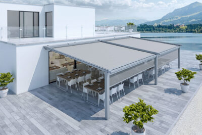 Erwilo Markise - Sonnenschutz mit ZIP - Senkrechtmarkise grau - Pergola - Gastro (690)